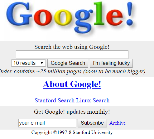 Google 1998 Search Engine